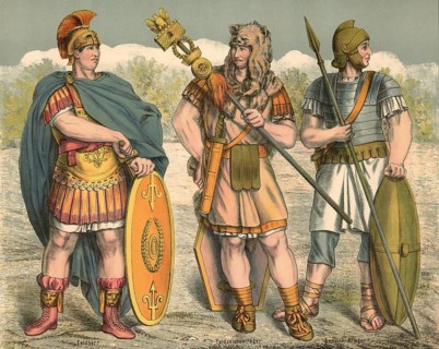 Three different ranks of the Roman military, a general, high-ranking military commander or general,