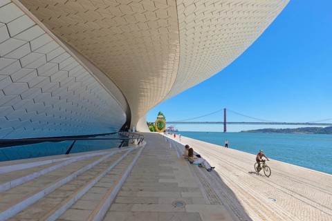 View of The MAAT (Museum of Art, Architecture and Technology), bordering the Tagus river, Lisbon,