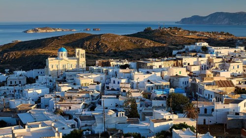 Church, Panagia Odigitria, traditional Greek architecture with a church and white houses on an