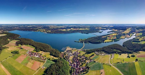 Aerial view, left Großer Brombachsee, right back Kleiner Brombachsee, right front Igelsbachsee,