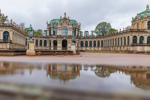Zwinger's Pleasure Garden in Rain, Dresden, Saxony, Germany