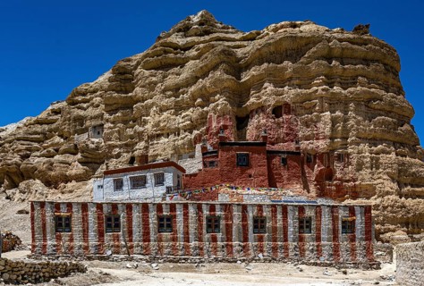 Buddhist rock monastery, Nhyphu Monastery (also known as Niphu) in Choser, Mustang, Upper Mustang,
