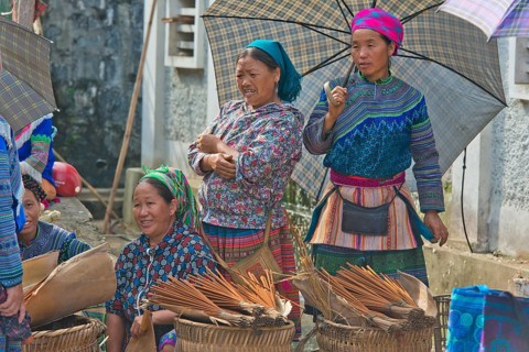 Women in Hmong Flower Costume, Sunday Market, Bac Ha, North Vietnam