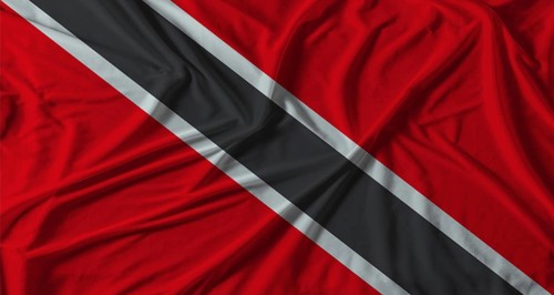 Trinidad and Tobago flag with fabric texture background. National flag of Trinidad and Tobago with