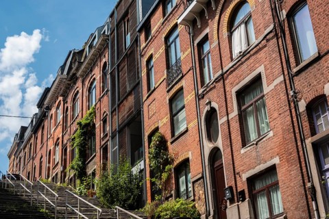 A staircase with old brick houses near Liège-Guillemins train station, Liège, Belgium