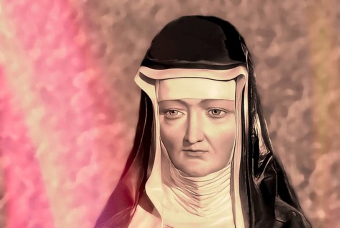 Figure of Hildegard of Bingen, Sibyl of the Rhine, 1098 – 1179, German Benedictine abbess and