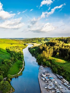Totnes over River Dart from a drone, Devon, England, United Kingdom