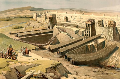 Siege of Avaricum by Julius Caesar. Scene illustrates the technological advances of the Roman army
