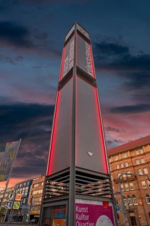 Advertising column from the Künstlerhaus at dusk, Königstr, Nuremberg, Middle Franconia, Bavaria,