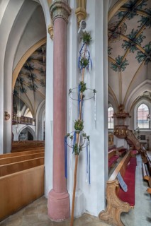 Palm bushes ready for the Palm Sunday procession in the parish church of the Holy Trinity,
