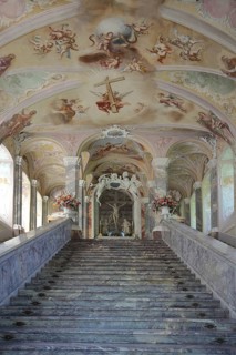 Entrance with coat of arms to the Holy Staircase, built in 1751 by Baroque builder Balthasar