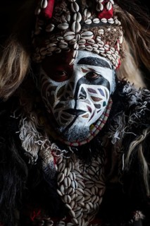 Portrait of a Zimba performer Gambia, Zimba is a masquerade, a dance originally performed by Wolof