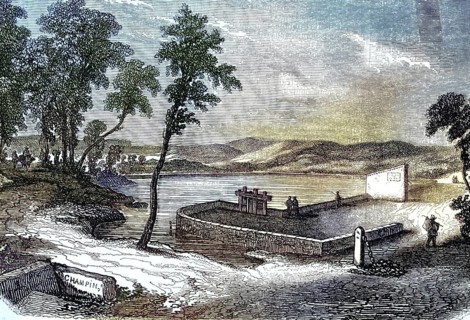 Bassin de Saint-Ferréol, the main reservoir of the Canal du Midi in southern France, around 1890,