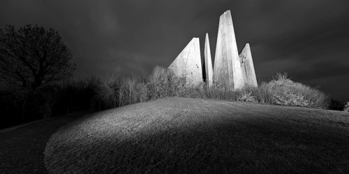 Friedland Memorial, Memorial to German returnees and expellees at night, Friedland, Lower Saxony,