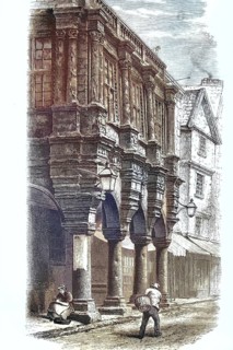 Town Hall in Exeter, capital of the county of Devon in southwest England, illustration,