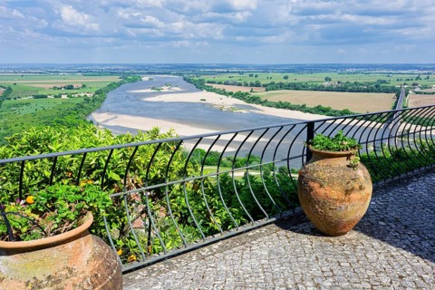 View over the Tagus River and Dom Luis I bridge, Santarem, Ribatejo, Portugal