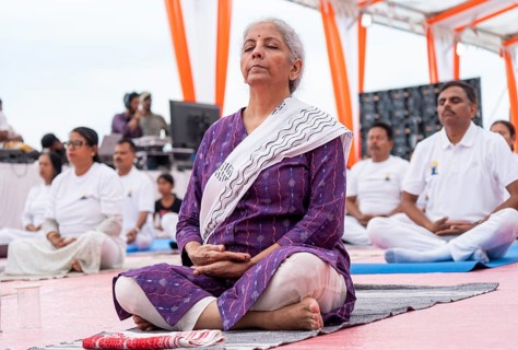 Union Finance Minister Nirmala Sitharaman participated in a mass yoga session organised on the