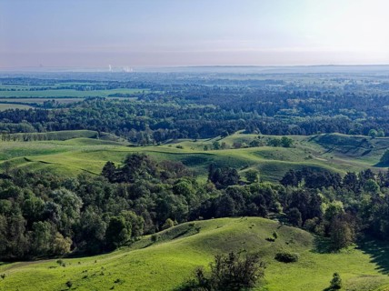 Hilly landscape in the Uckermark. aerial view. Stützkow, Schwedt, Brandenburg, Germany