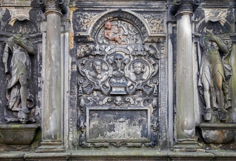 17th century tombstone of George Foulis, laird of Ravilstoun and his wife at Greyfriars Kirkyard in