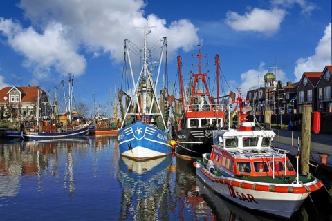 The old port of Neuharlingersiel, East Frisia, island ferry to Spiekeroog, ferry, fishing boats,