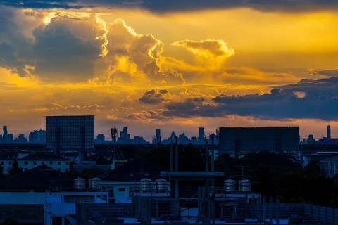 Sunset and storm clouds, Bangkok, Thailand