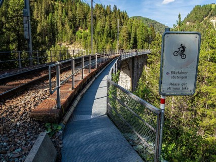 Skywalk along the Wiesen Viaduct, path for hikers and bikers, Bernina railway line, Switzerland