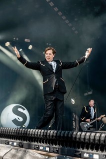 Singer Pelle Almqvist from the Swedish rock band The Hives live on the Utopia Stage during the Rock