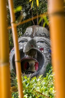 Botanical garden with sculptures in spring, artist Rudolf Hirt, Heller Garden, Andre Heller,