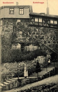 Historical view of the tripe staircase in Nordhausen around 1910, Thuringia, Germany, authentic