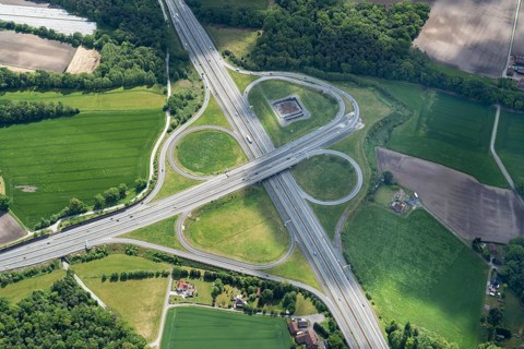 Europe, Germany, aerial view, North Rhine-Westphalia, Bielefeld, traffic route, highway, exit,