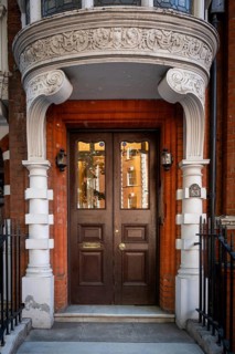 Elaborately designed house entrance, Victorian brick town house, Cadogan Gardens, Relais & Chateau