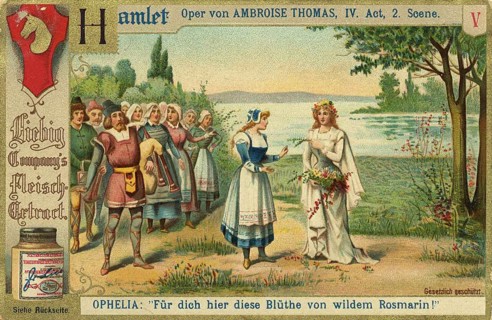 Picture series Hamlet, Ophelia in Act 4, scene 2, as she hands out flowers, picture of love,