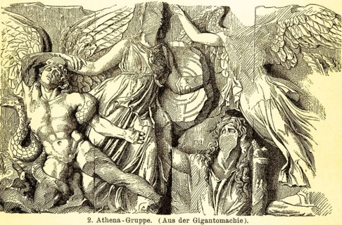 Athena group, Gigantomachia frieze, battle of the goddess Athena against the giant Alkyoneus,