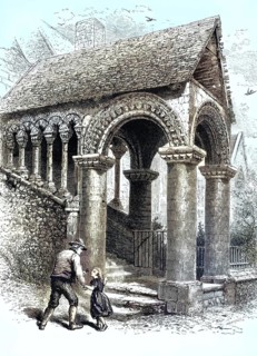 Norman stairwell in Canterbury, King's School, County Kent, England, illustration, reproduction