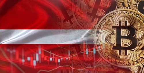 Bitcoin cryptocurrency with Latvian flag. Investors in Blockchain Technology with Latvia flag