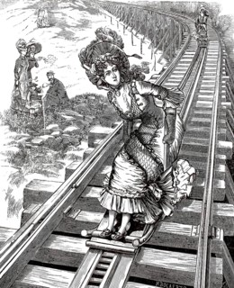 A woman on a so-called Devils Shingle, devil shingle, during a rapid descent on the tracks of the
