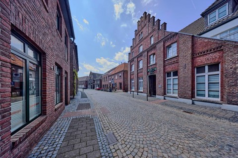 Historic city center, historic brick buildings, residential buildings and commercial buildings,