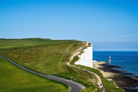 Beachy Head Lighthouse, Beachy Head Cliffs, English Channel, East Sussex, England, United Kingdom