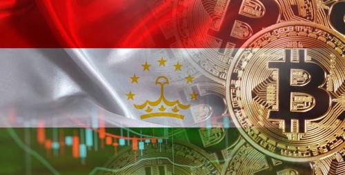 Bitcoin cryptocurrency with Tajikistan flag, Investors in Blockchain Technology. Tajik flag with