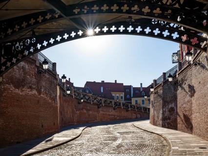 Paved road under the bridge of lies, Sibiu, Sibiu, Transylvania, Romania