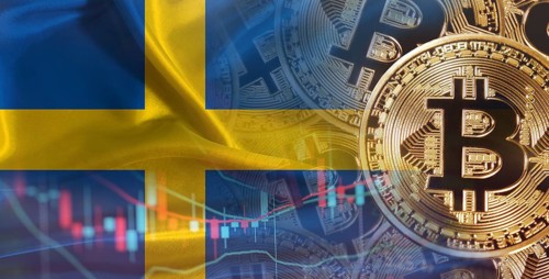 Bitcoin cryptocurrency with Sweden flag, Investors in cryptocurrency and Blockchain with Swedish