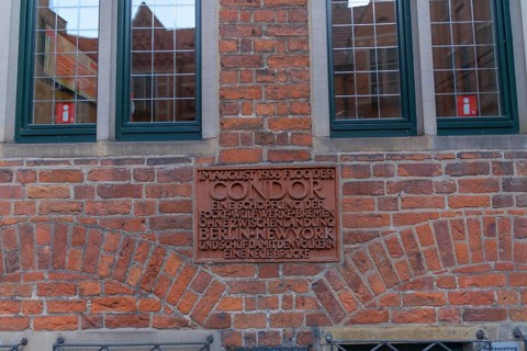 Memorial plaque to the flight path record of the Fw 200 V1 Condor in August 1938, historic