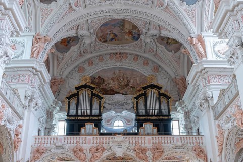 Organ gallery of the parish church of the Assumption of Mary, the church is Baroque architecture of