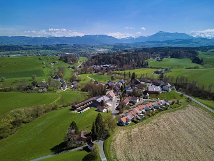 View of the hamlet of Meienberg with the Rigi in the back, Sins, Freiamt, Canton of Aargau,