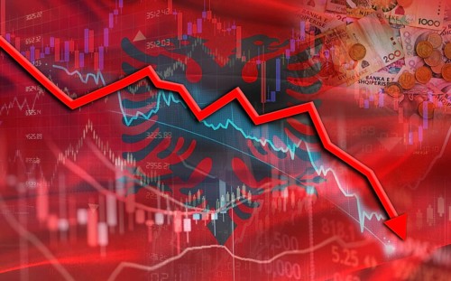 Albania financial fall on economy market. Albanian financial crisis on economic graph