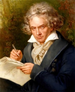 Ludwig van Beethoven with the manuscript of the Missa solemnis, digitally edited based on a