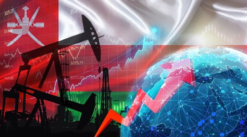 Global oil growth with Omani flag. International oil exports with Oman flag on the economic chart