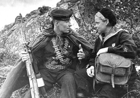 Soldier Alexei Lazarev and Soldier Nina Burakova, Northern Front, Murmansk, Soviet Union, 1942