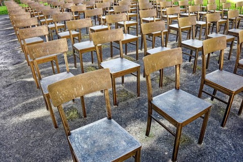 Bronze chairs, memorial on the site of the former synagogue of the Jewish community, destroyed in