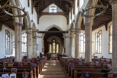 View from nave to chancel inside village parish church of Saint Mary Magdalene, Debenham, Suffolk,
